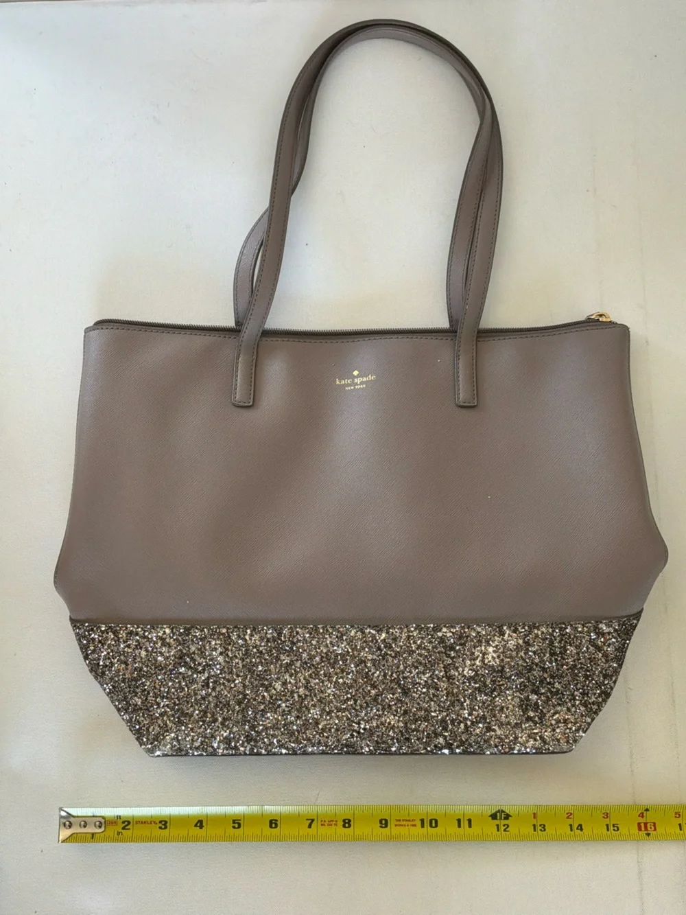Kate Spade New York Gray Glitter Saffiano Leather Tote 3-Piece Set w/ Zip Pouch